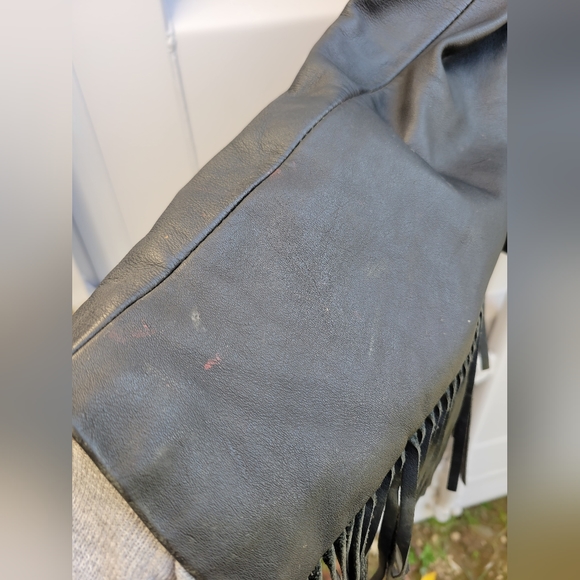 Vintage black leather fringe riding jacket coat Open Road size 34 - Picture 10 of 16